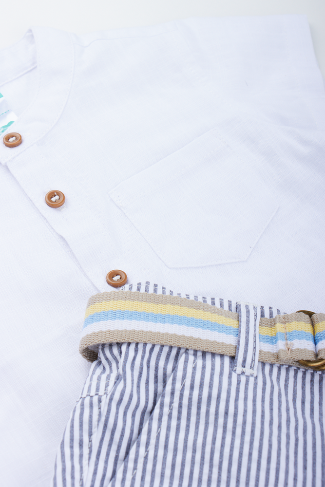 White Shirt & Striped Short Set (1)