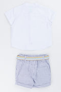 White Shirt & Striped Short Set (2)