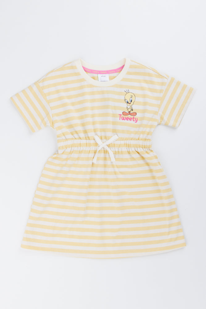 Striped Tweety Bird Drawstring Dress