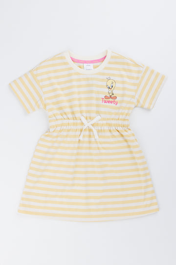 Striped Tweety Bird Drawstring Dress