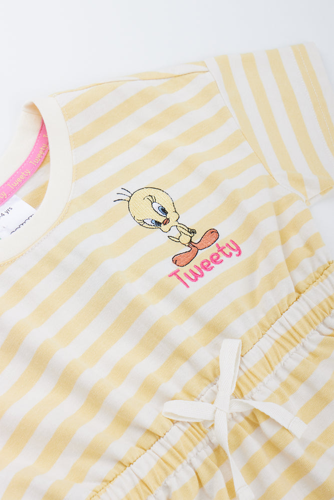 Striped Tweety Bird Drawstring Dress (1)