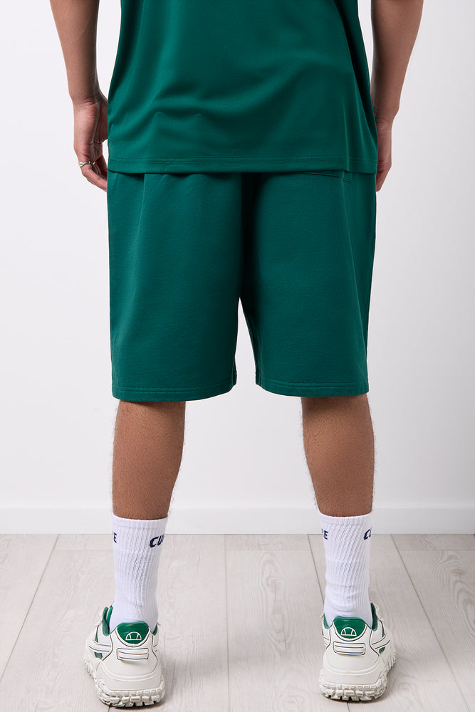 Green Unbrushed Fleece Shorts (2)