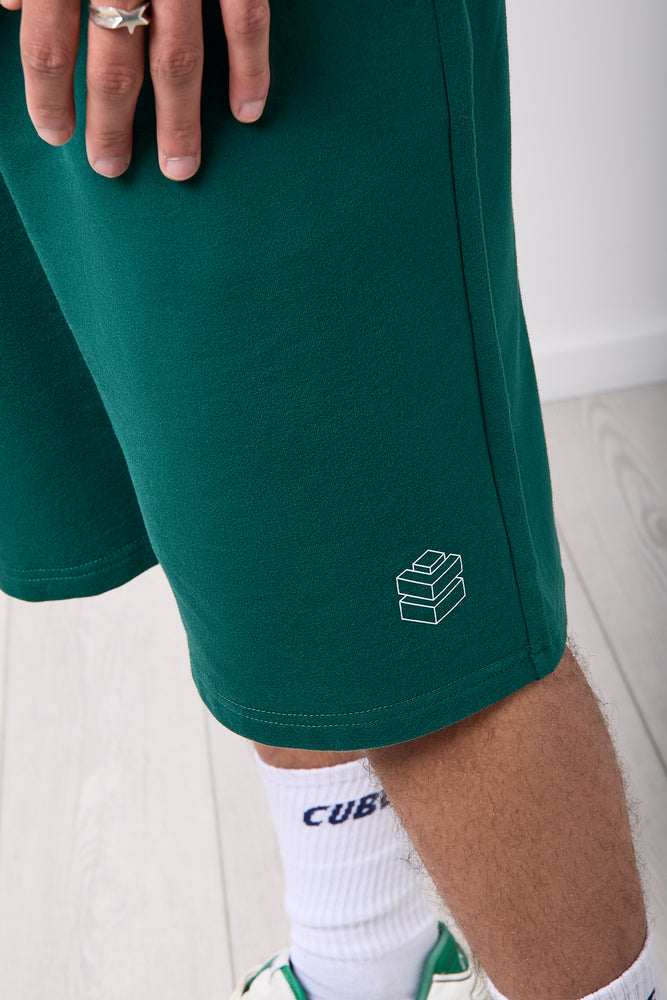 Green Unbrushed Fleece Shorts (3)