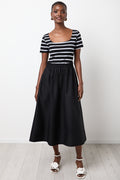 White Striped Top and Black Skirt Set
