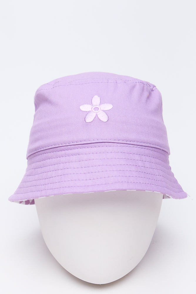 Lilac Flower Embroidered Bucket Hat