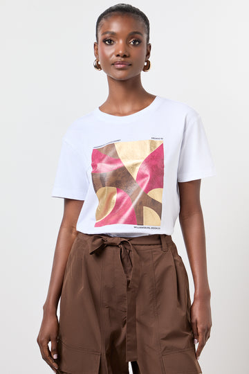 White Abstract Print Crewneck T-Shirt