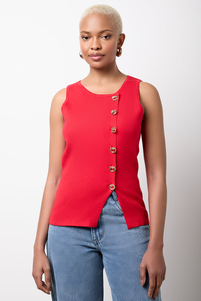 Coral Off-Centre Button Vest
