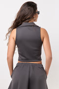 Charcoal Sleeveless Collared Zip Top (2)