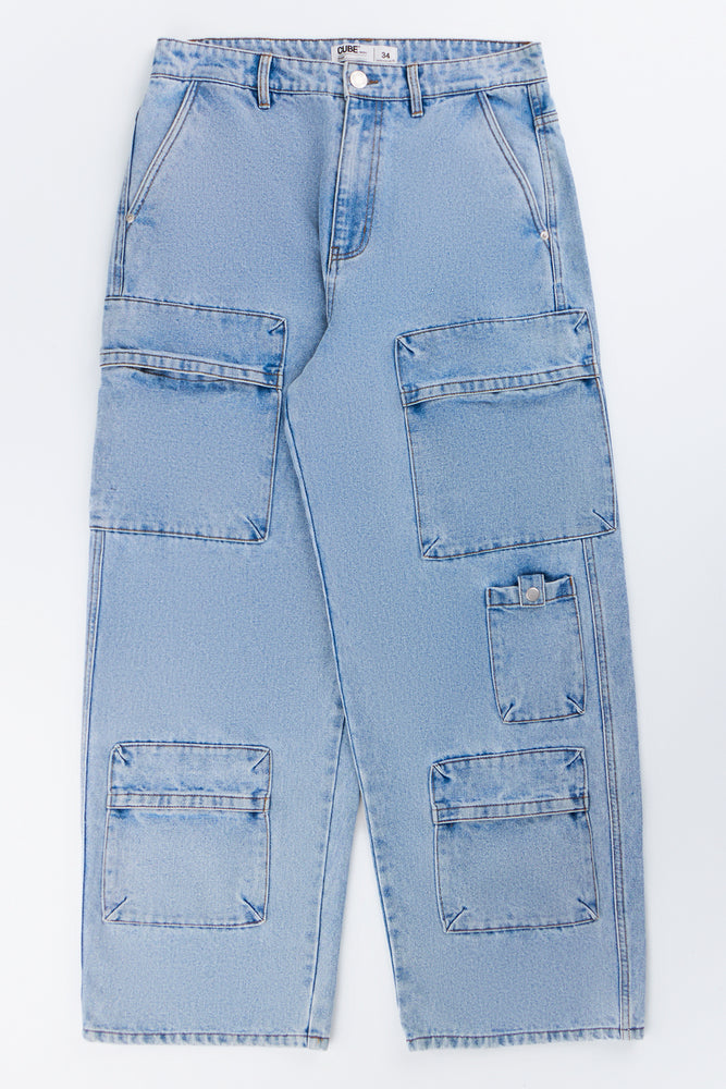 Light Blue Wash Cargo Jeans