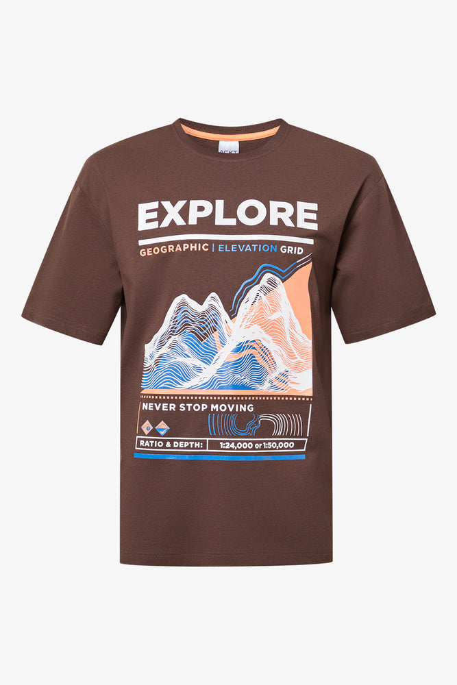 Brown Printed Explore T-Shirt