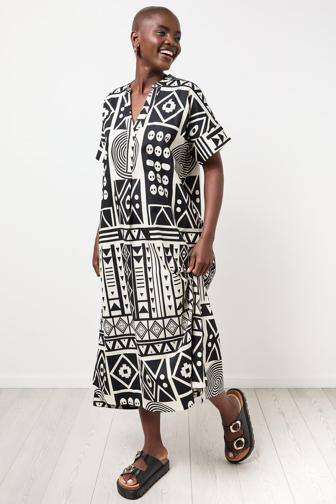 Monochrome Geometric Print Tunic Dress