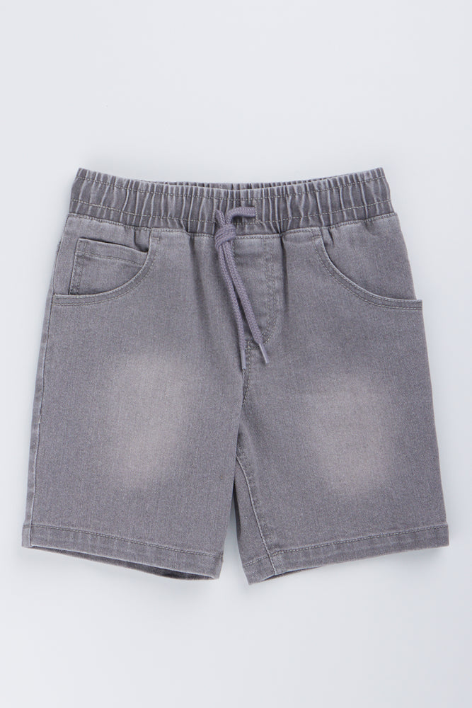 Grey Pull On Denim Shorts