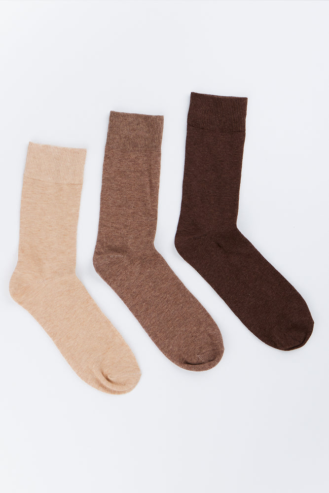3 Pack Tonal Brown Crew Socks