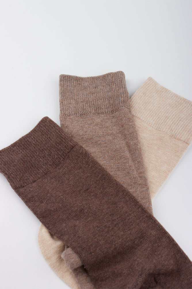 3 Pack Tonal Brown Crew Socks (1)