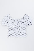 Polka Dot Shirred Bow Top