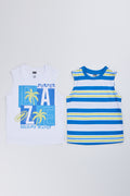 2 Pack White & Stripe Sleeveless Vest