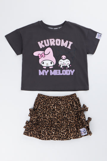 Kuromi My Melody Leopard Skirt Set