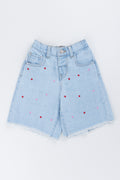 Heart Embroidered Denim Shorts