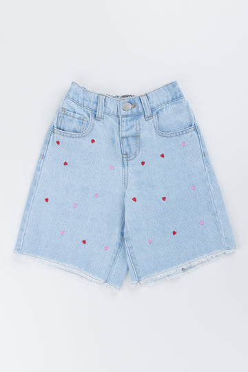 Heart Embroidered Denim Shorts