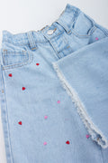 Heart Embroidered Denim Shorts (1)