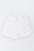 White Floral Pleated Denim Shorts