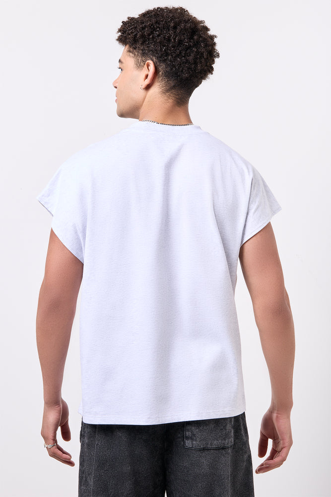 Grey Melange Graphic Sleeveless T-Shirt (2)