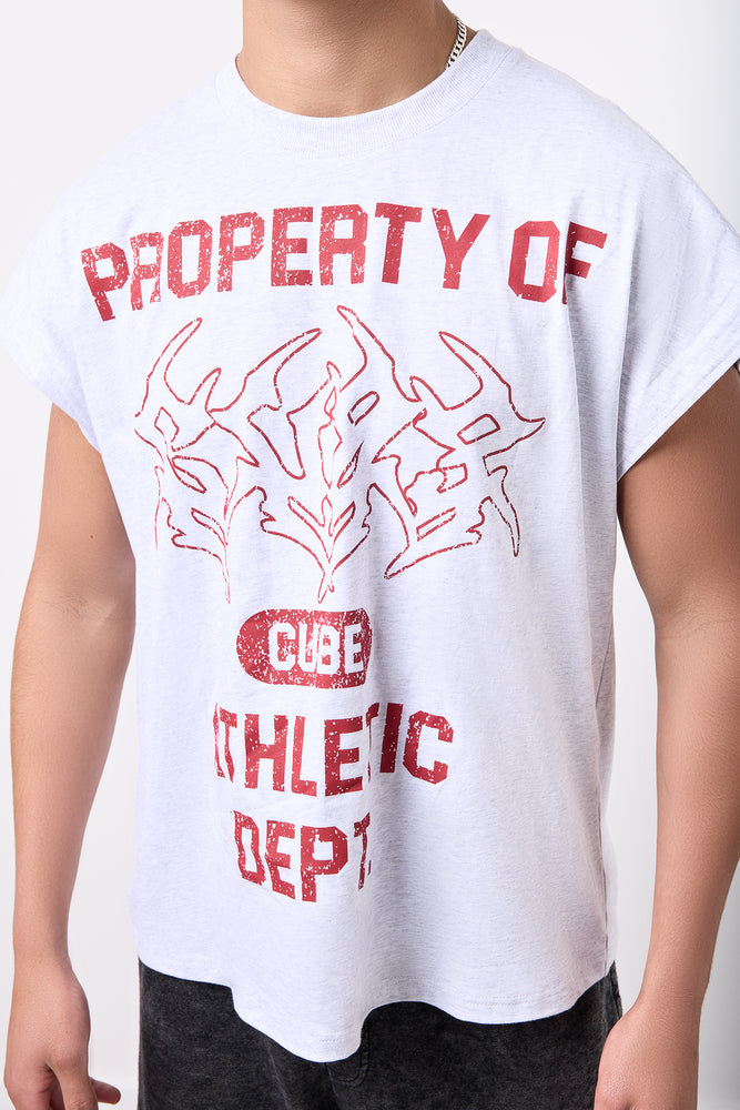 Grey Melange Graphic Sleeveless T-Shirt (3)