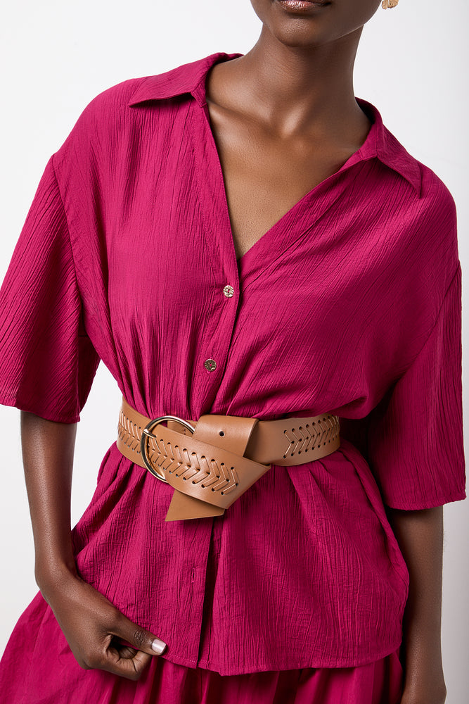 Short Sleeve Crinkle Texture Button Shirt (3)