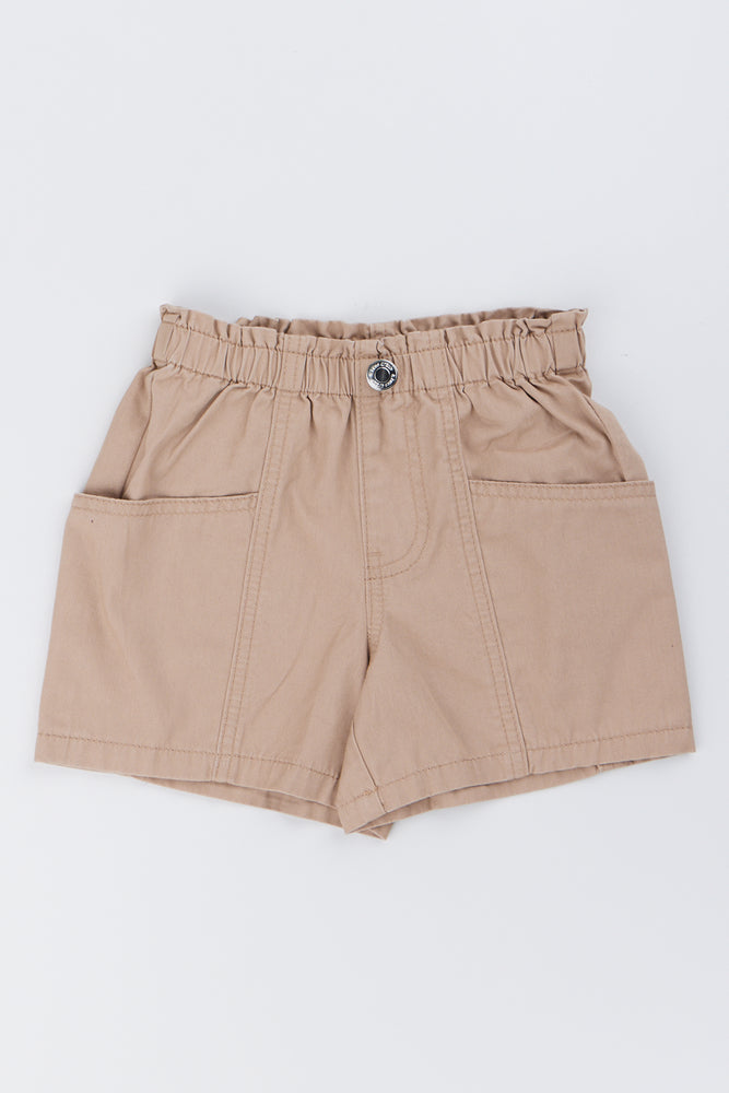 Beige Twill Paperbag Waist Shorts