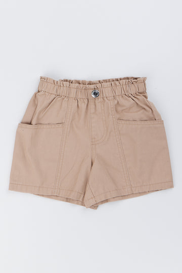 Beige Twill Paperbag Waist Shorts