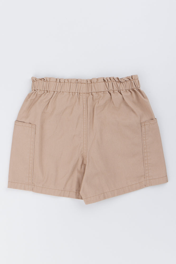 Beige Twill Paperbag Waist Shorts (2)