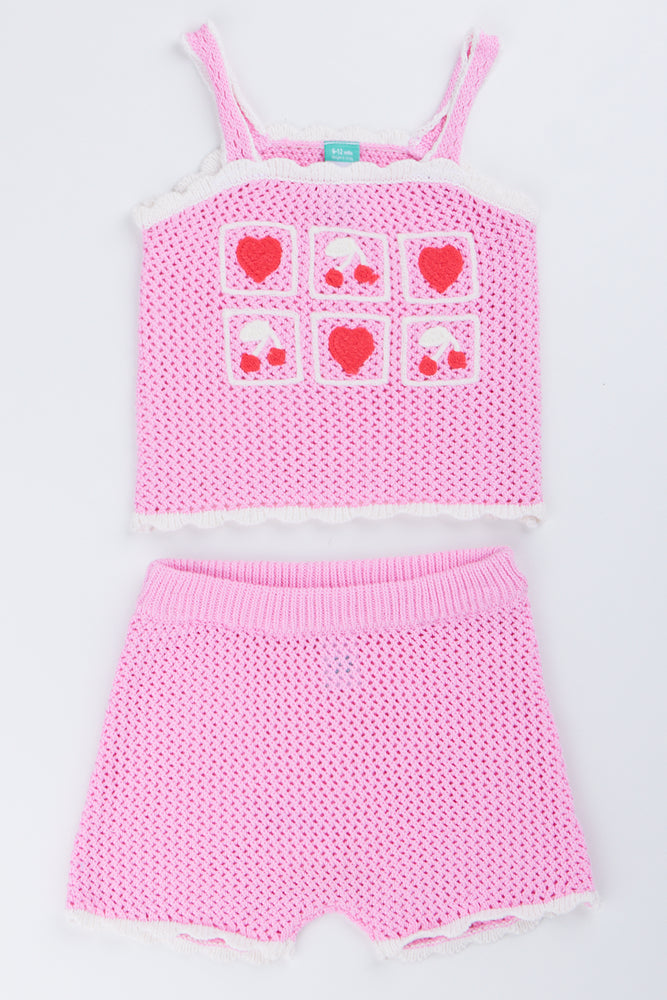 Pink Cherry Heart Knitwear Set