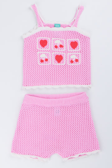 Pink Cherry Heart Knitwear Set