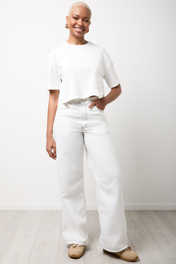 Ecru Wide Leg Jeans