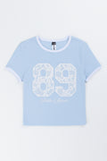 Blue Lace Number Print T-Shirt
