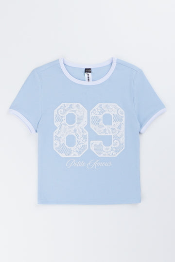 Blue Lace Number Print T-Shirt