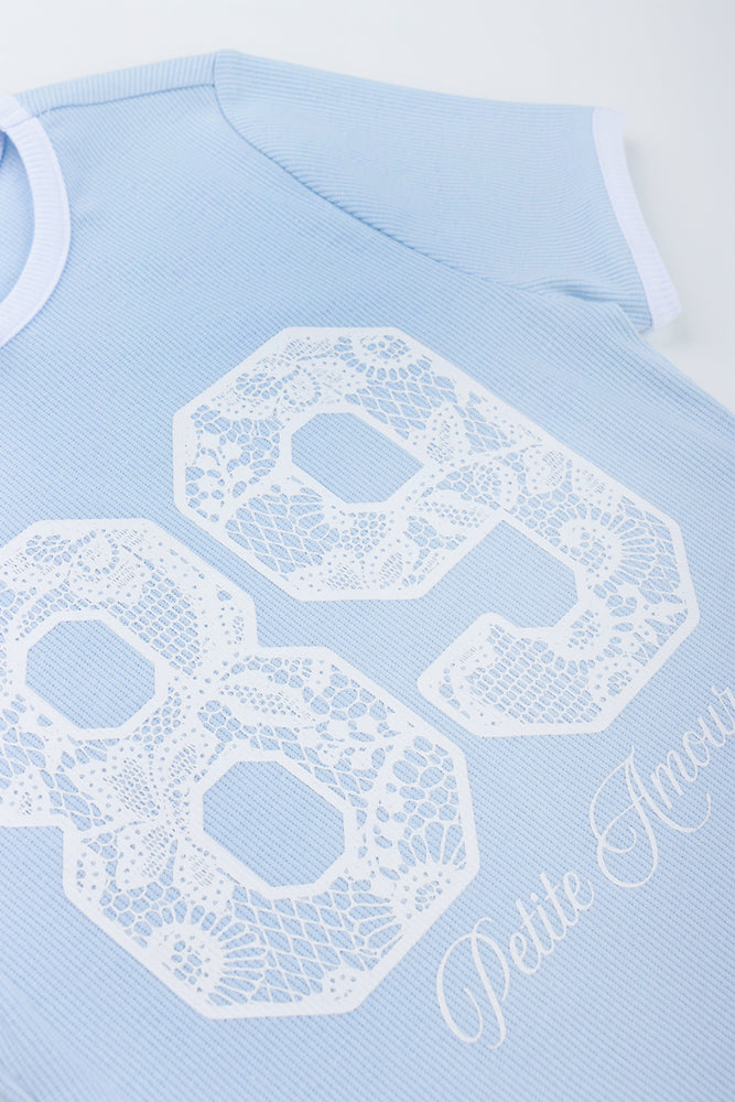 Blue Lace Number Print T-Shirt (1)