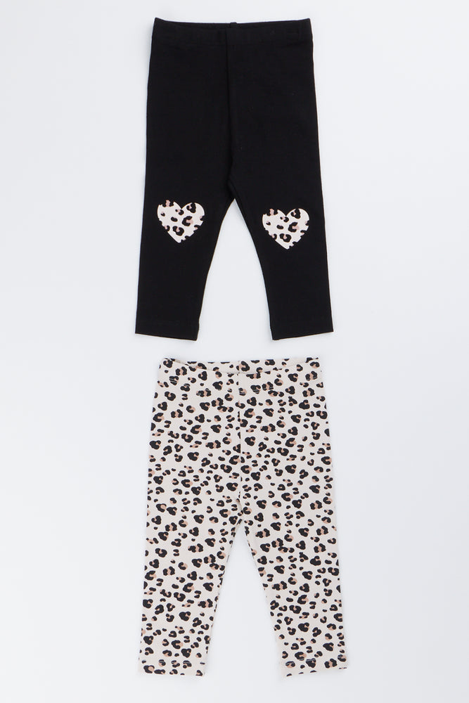 2 Pack Black & Animal Print Leggings