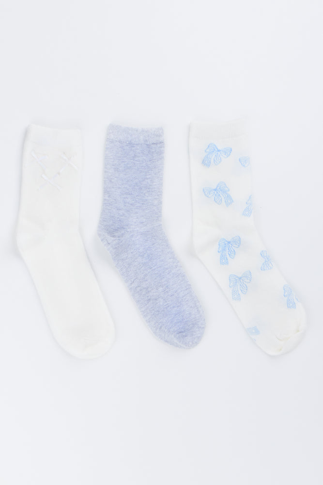3 Pack Crew Bow Socks