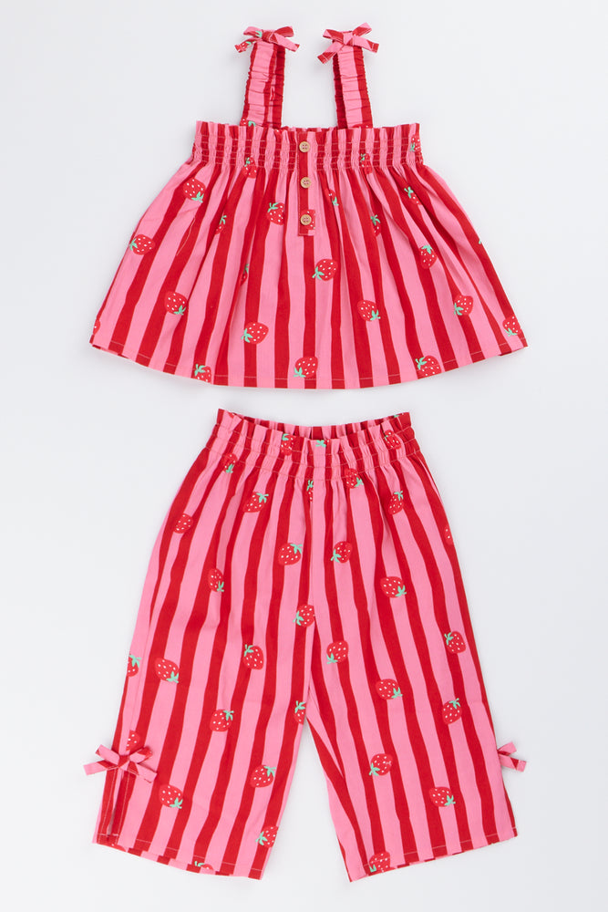 Red Striped Strawberry Woven Set