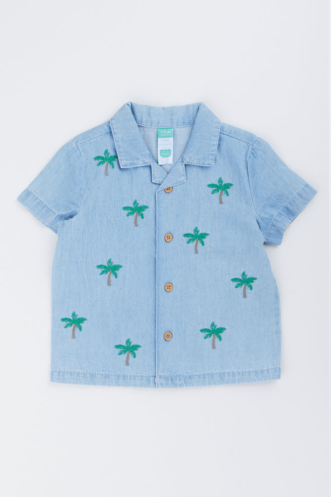 Blue Denim Embroidered Palm Shirt
