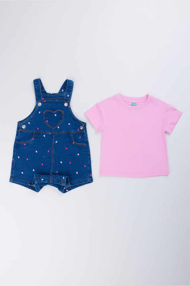 Heart Print Dungaree T-Shirt Set (3)