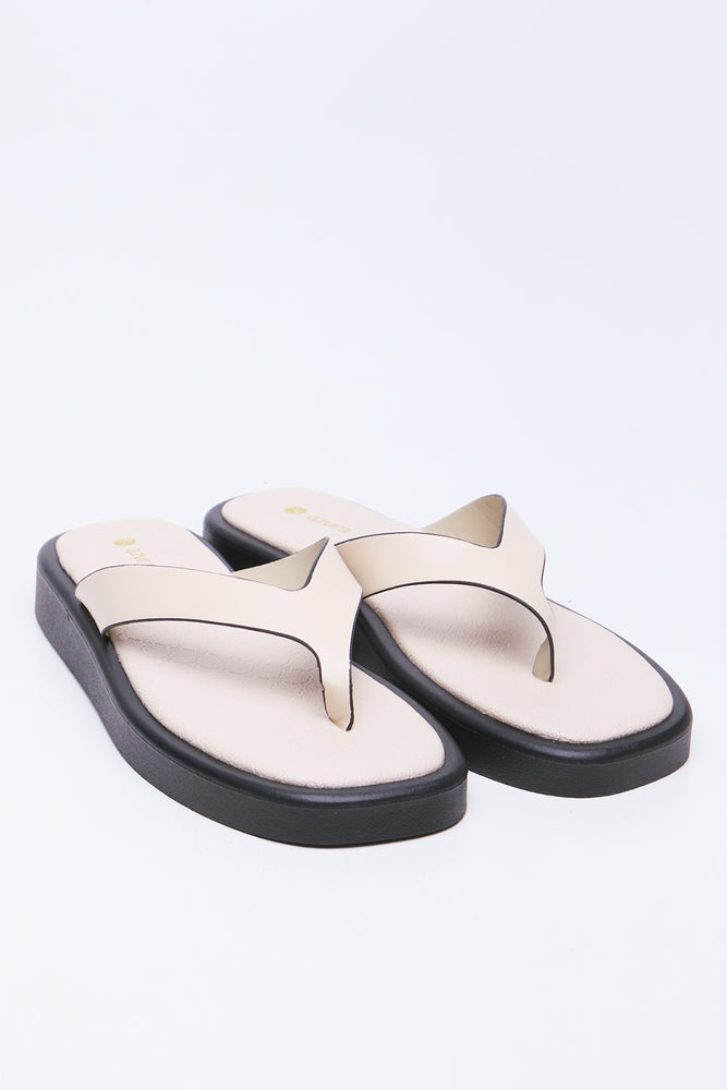 Cream Flatform Thong Sandals