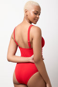 Red Textured Tummy Control Swimsuit (2)