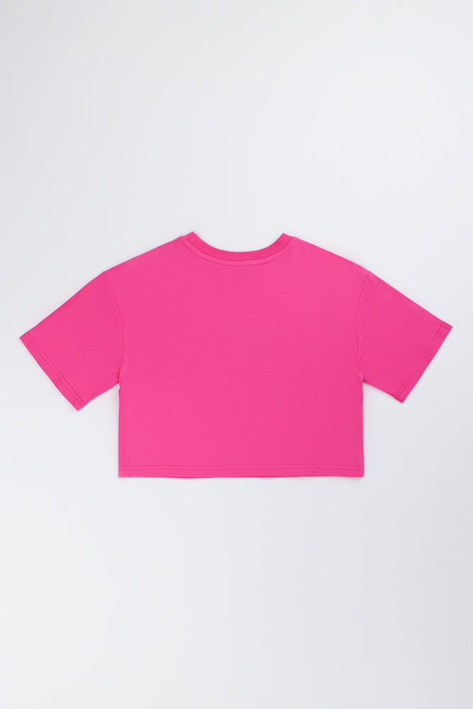 Cerise Diamante Slogan Boxy T-Shirt (2)