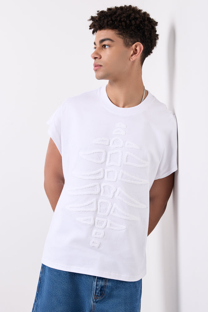 White Textured Skeleton T-Shirt