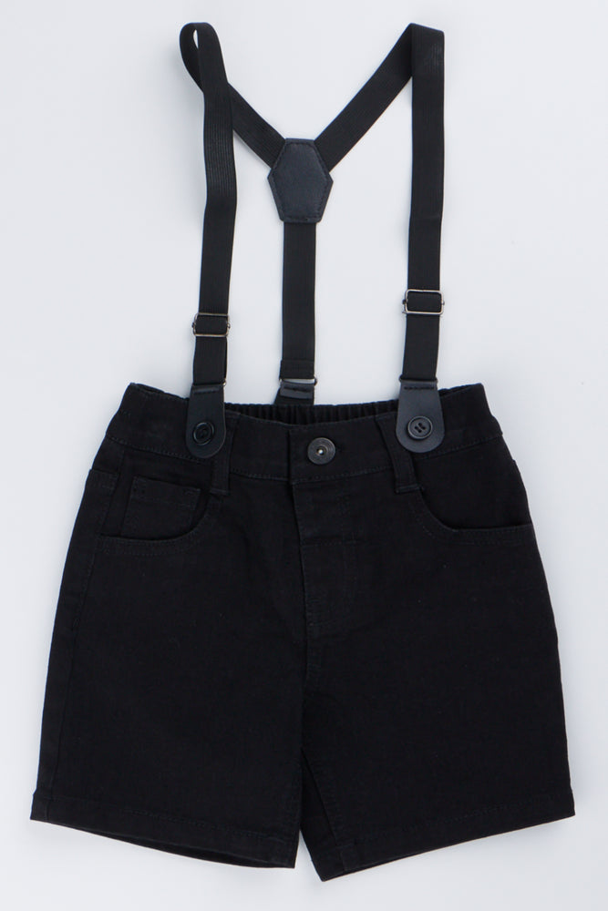 Black Denim Suspenders Shorts