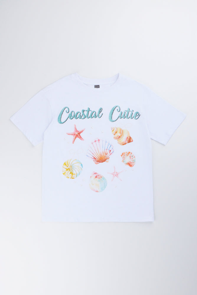White Coastal Cutie Oversized T-Shirt