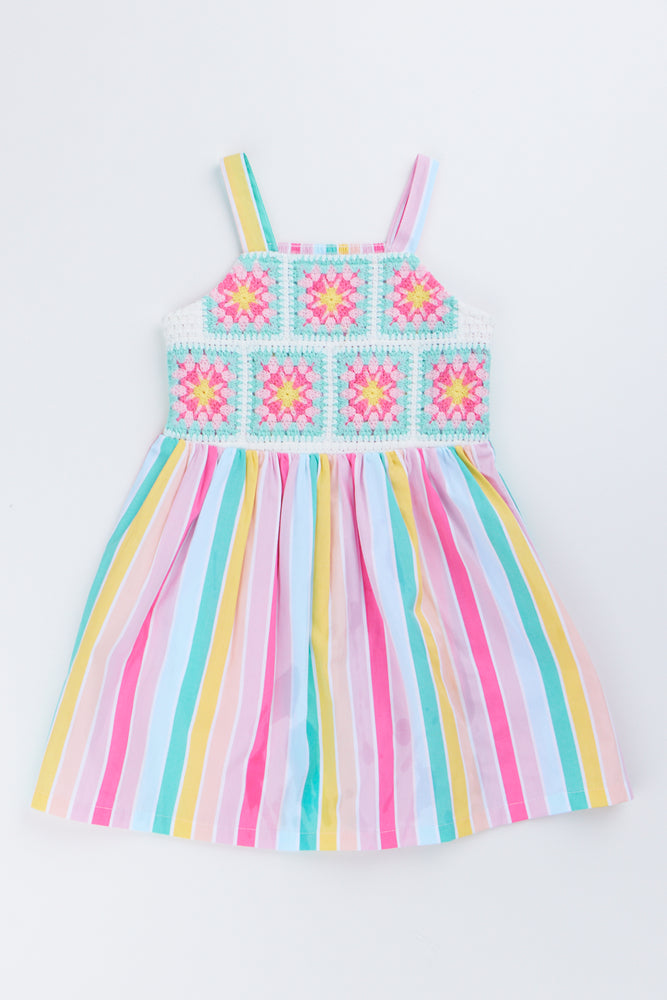 Striped Crochet Detail Summer Dress