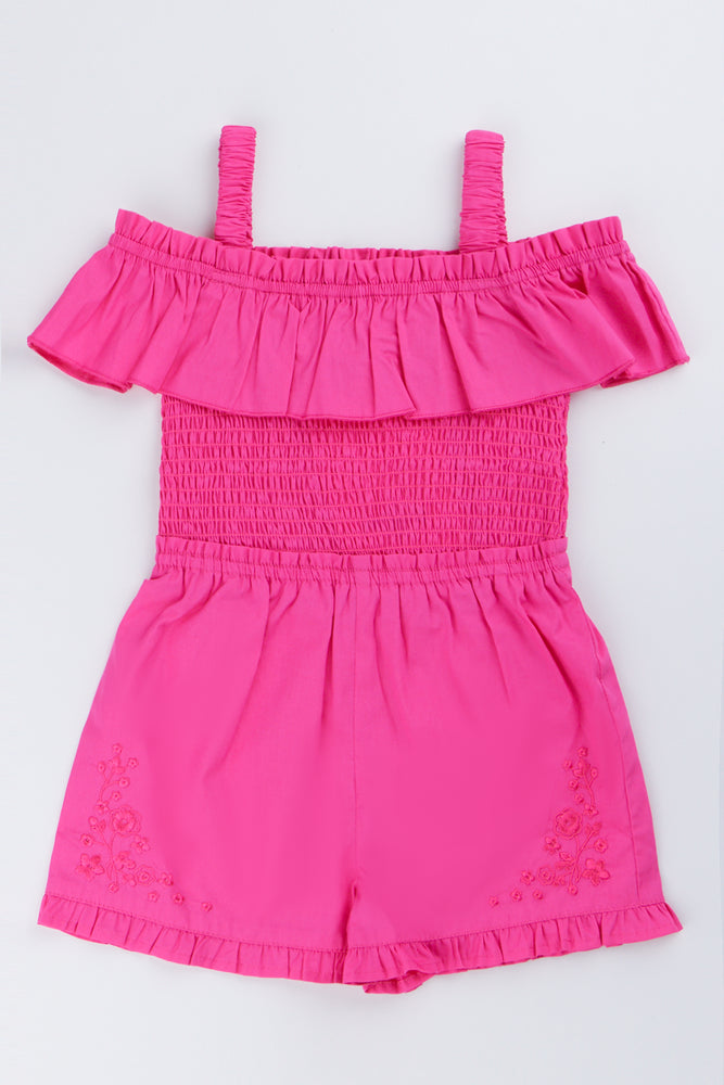 Pink Frilled Off Shoulder Jumpsuit